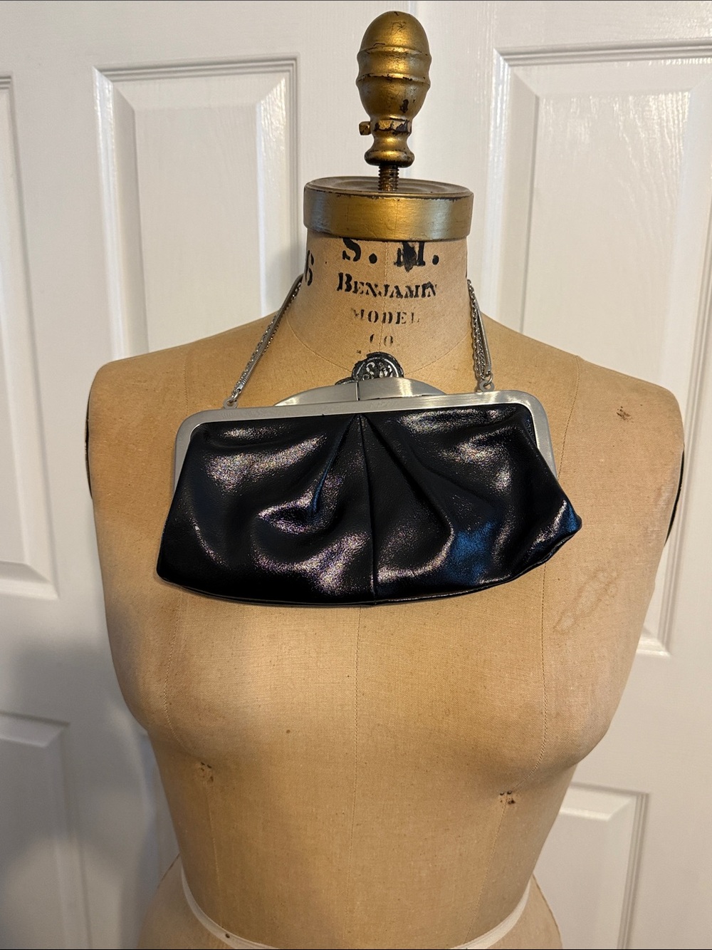 HOBO Black Clutch with Silver Frame and Chain - Picture 2 of 4
